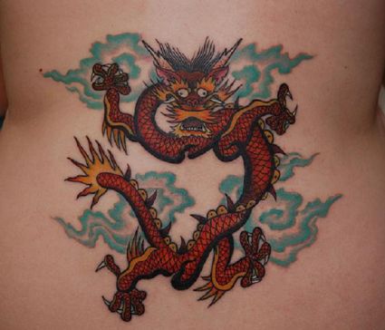 Chinese Dragon Pic Tattoo On Back